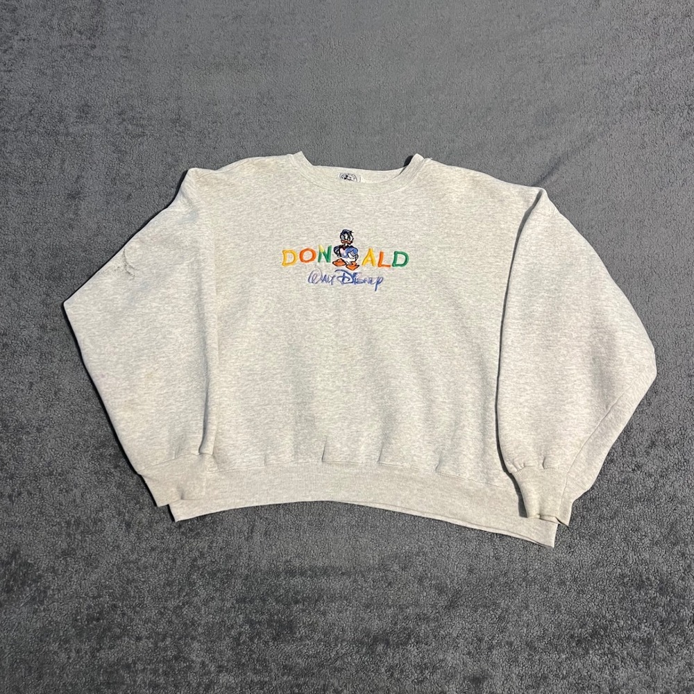 Vintage 80s Mickey & Co Disney Donald Duck Sweatshirt Grey 2XL USA Embroidered